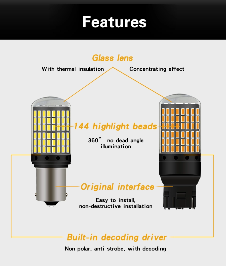 1X 3014 144SMD LED Car Bus 1156 5W LED Bulbs for Tail/Reverse/Turn/Stop Signal Light