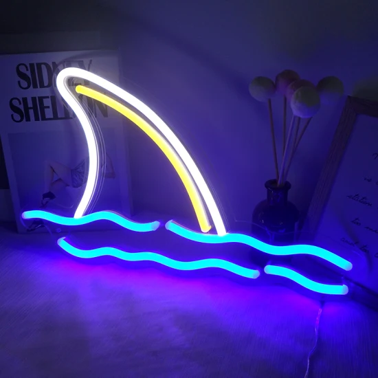 Blue Color Shark Neon Sign Real Neon Signs Shark Tail Fish Lights